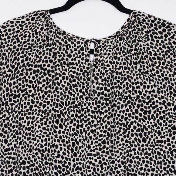 H&M Womens Leopard Print Short Dress Size Medium Black White Bubble Sleeve‎ Boho - Picture 7 of 7